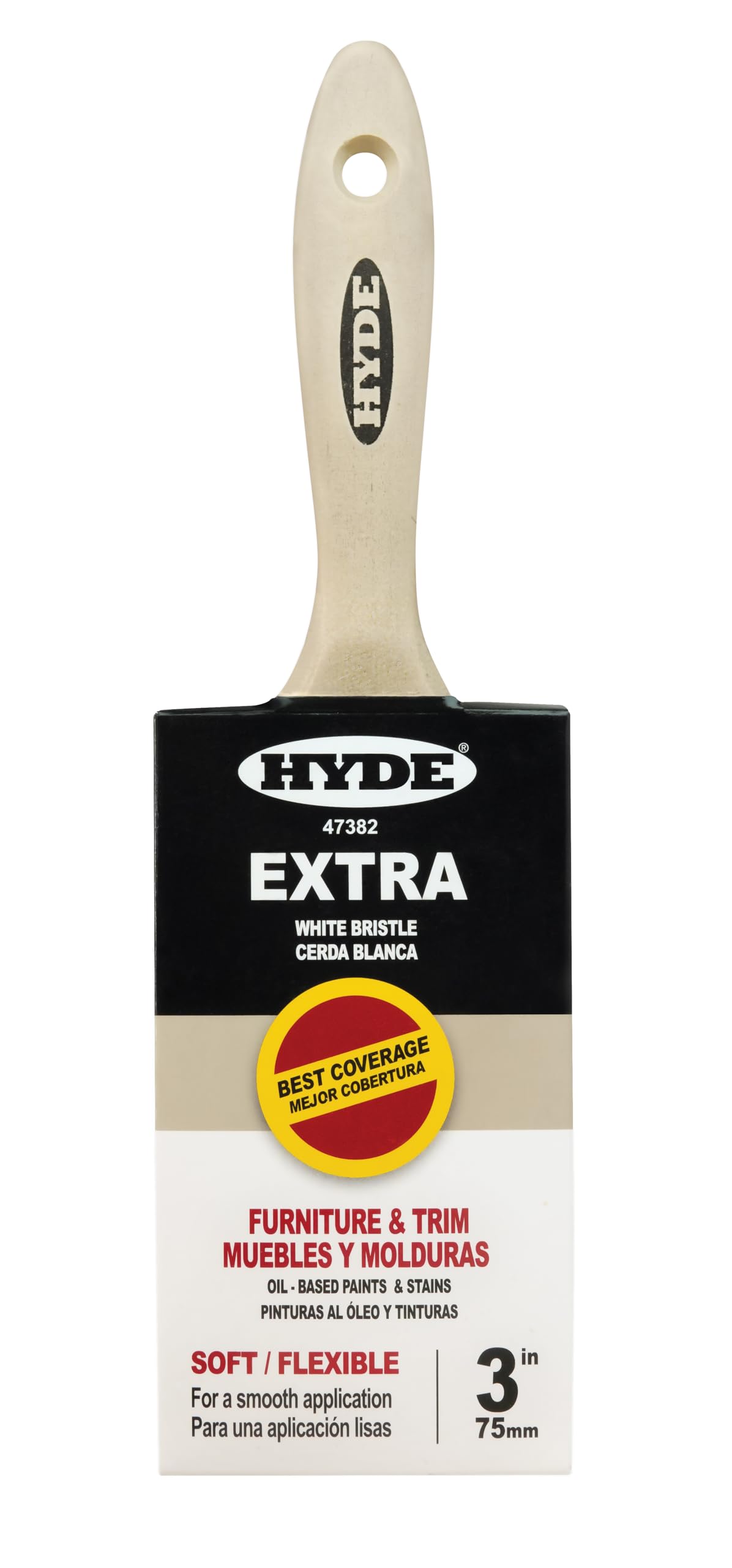 Hyde Extra, cerdas suaves blancas, pincel recto con mango de madera, 7,6 cm, 47382
