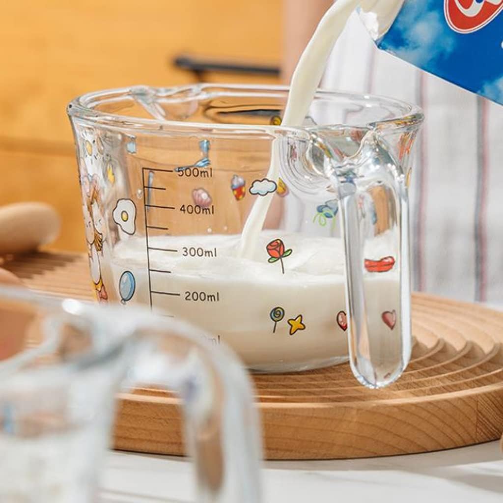 Glass Measuring Cup With Scale High Temperature Resistant Household Kitchen Egg Beating Cup Ml Measuring Cup Food Grade Creative Measuring Cup (Color : Yellow, Size : 500ml)