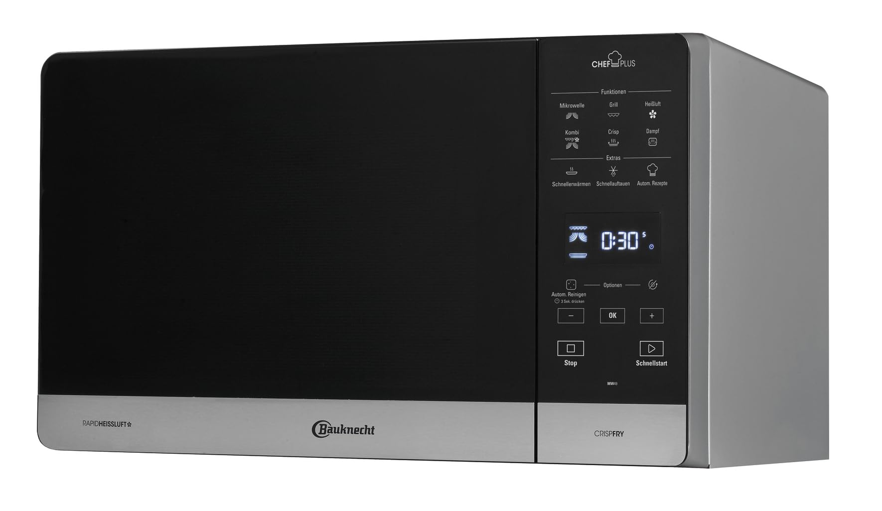 Bauknecht MWA 49 SL Mikrowellen-Backofen (freistehend)/ Dampfgarfunktion/ 3D-System–gleichmäßige Ergebnisse/AutoClean/ 6 Leistungsstufen/ 25 l Garraum/Glasdrehteller 28 cm Ø/DualCrisp & CrispFry