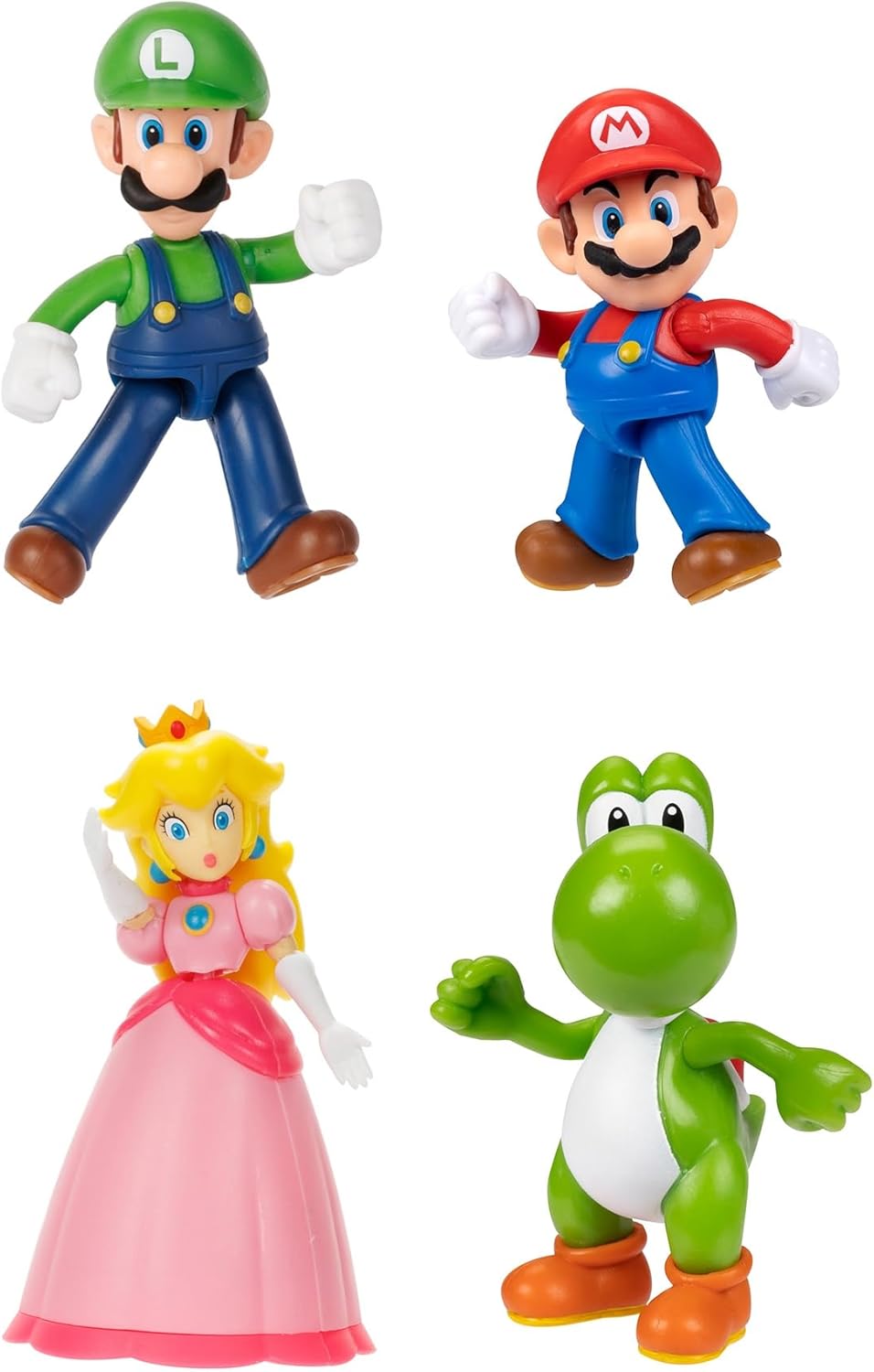 Super Mario Nintendo Articulated Action Figure 4 Pack Bundle Includes 2.5-Inch Mario, Luigi, Princess Peach and Yoshi, Multiple Points of Articulation, for Kids 3 and Up (Officially Licensed)