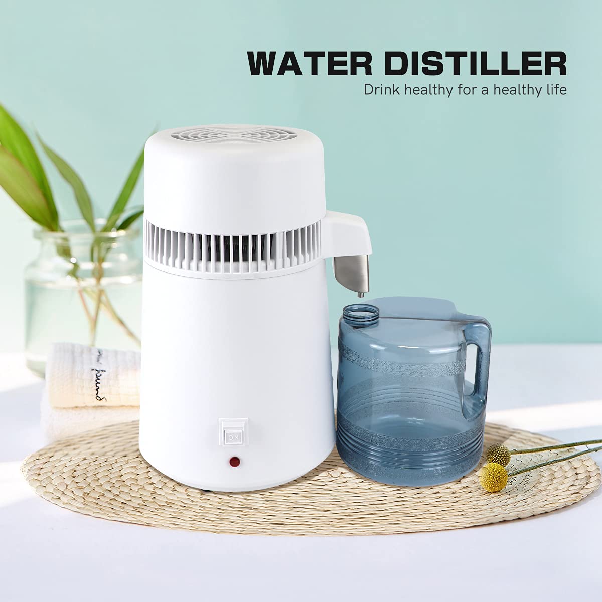 Profesjonalny destylator wody, oczyszczacz wody 750 W z butelką, do domów, biur, laboratoriów, szpitali, klinik dentystycznych