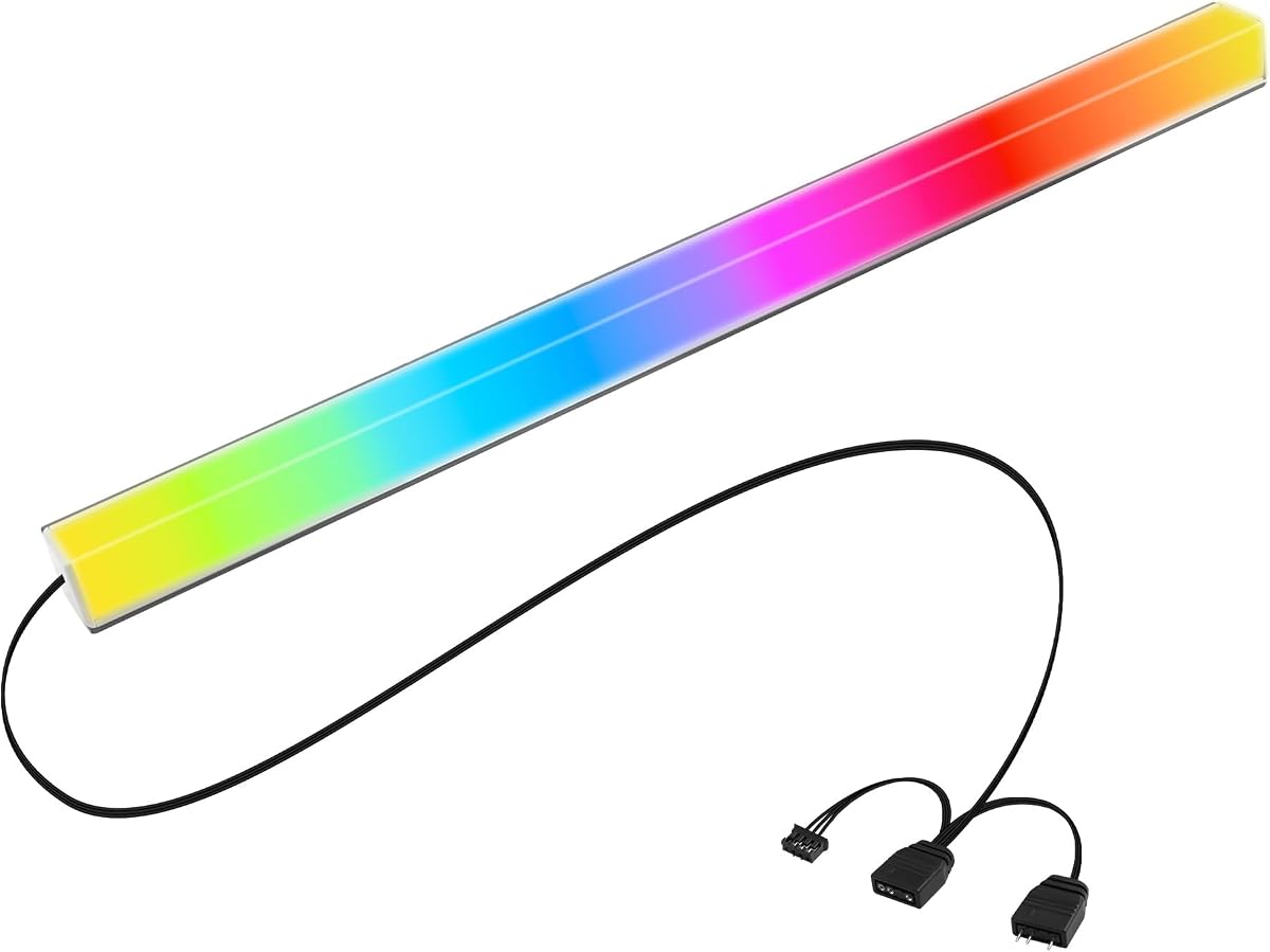 24 LED ARGB Strip with Magnetic Adhesion, 5V 4PIN Addressable, Black Aluminum + Frosted Light-Diffusing Cover, Attach to PC Case Inside, 550mm Cable & Custom Effects