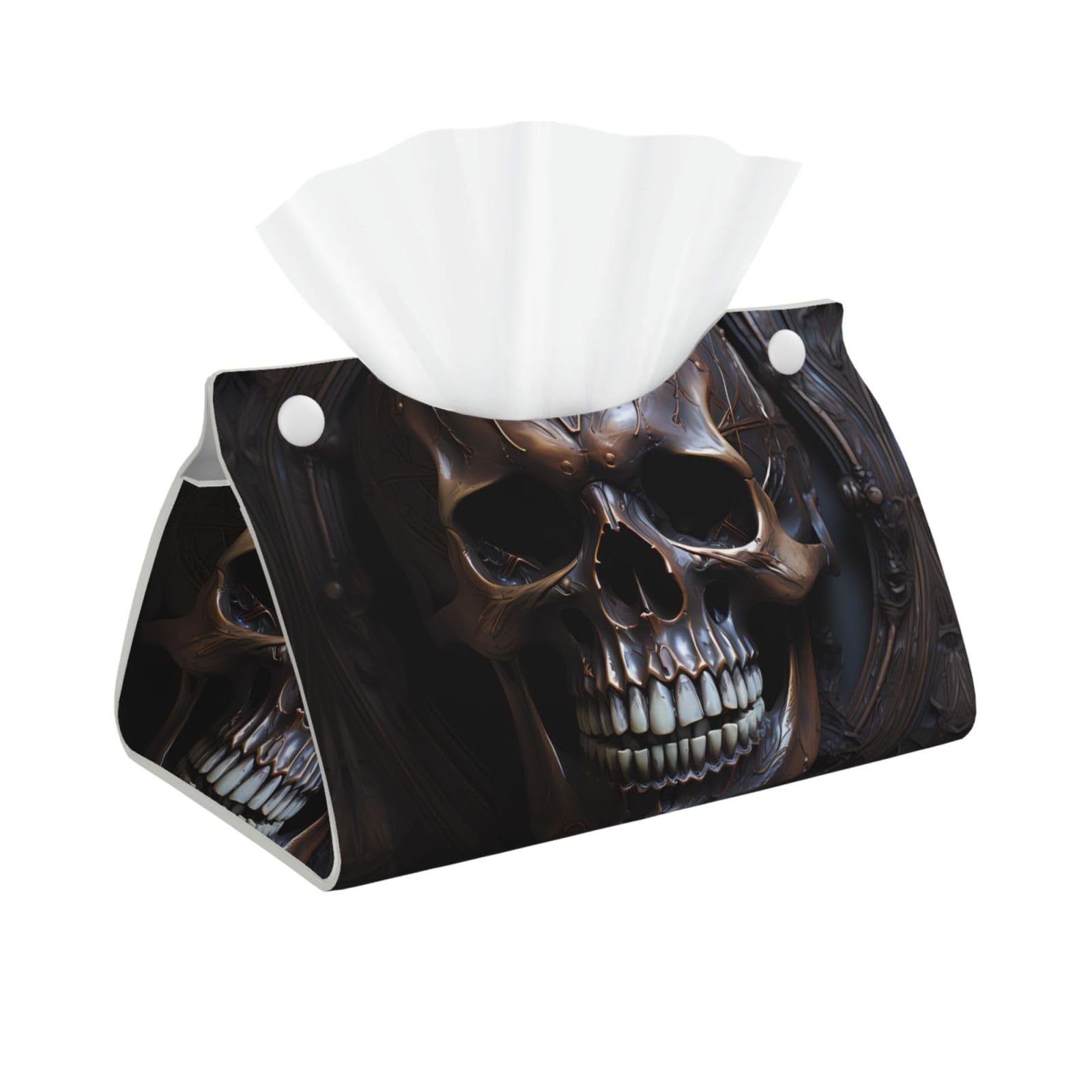 copper-colored skull Rectangular Leather Tissue Box Cover, Folding Facial Tissue Holder Dispenser for Car