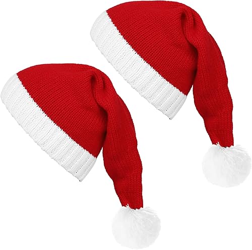 DIYDEC Paquete de 2 sombreros de Papá Noel, gorro de Navidad rojo de Papá Noel para adultos y niños, cálido gorro de Navidad para Navidad