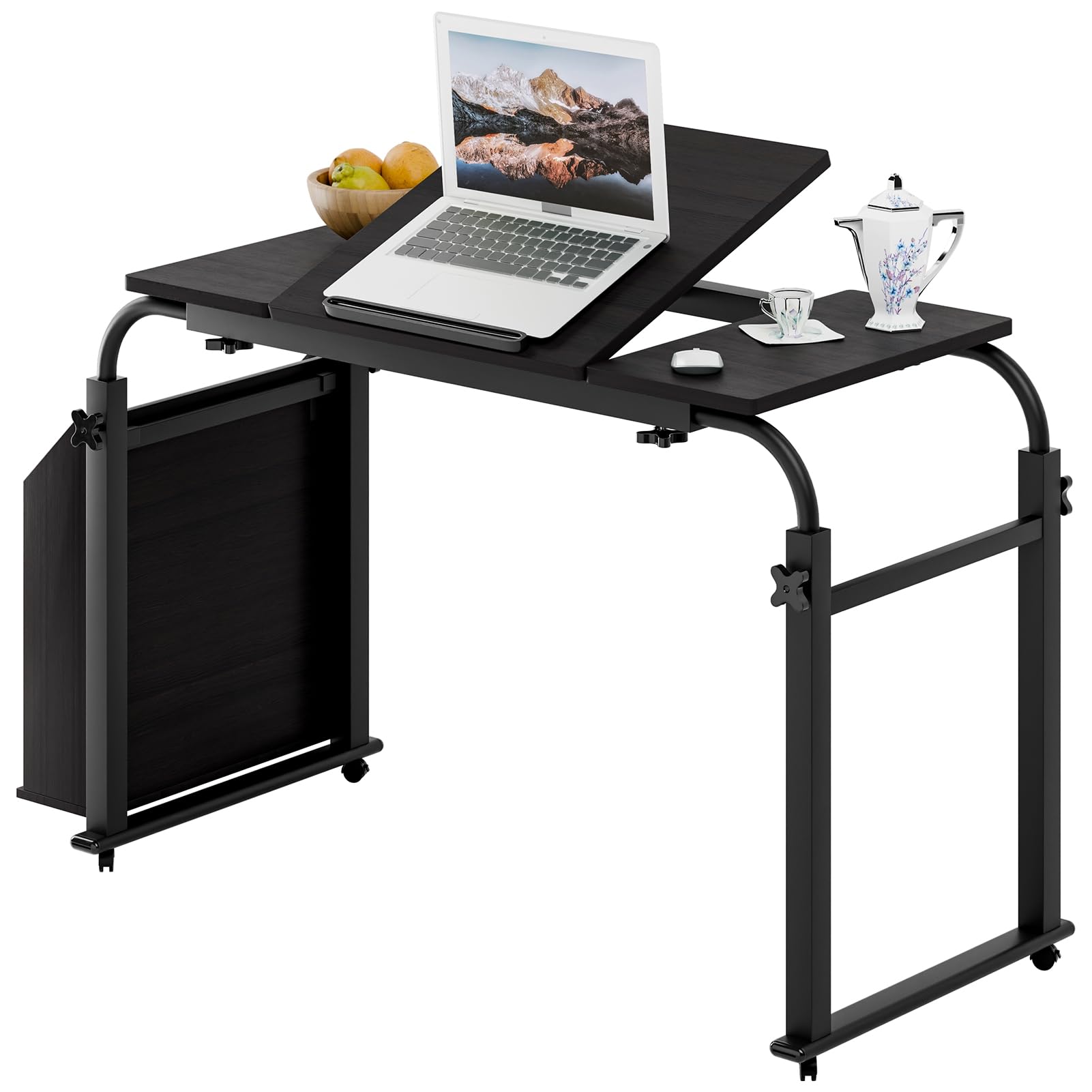 Gihusrzx Black 40Cm Wide Overbed Table With 360 Degree Wheels Overbed Desk Side Bookshelf Tilt Sofa Bed Table Length Height Adjustable Over Bed Desk Bed Table Overbed Laptop Table Over Bed Table 120Cm