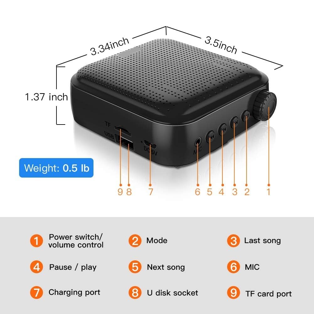 Amplificateur Vocal Portable Mégaphone Mini Haut-Parleur avec Microphone Ultralér Recharable for Les Enseignants Réunions et activités en extérieur