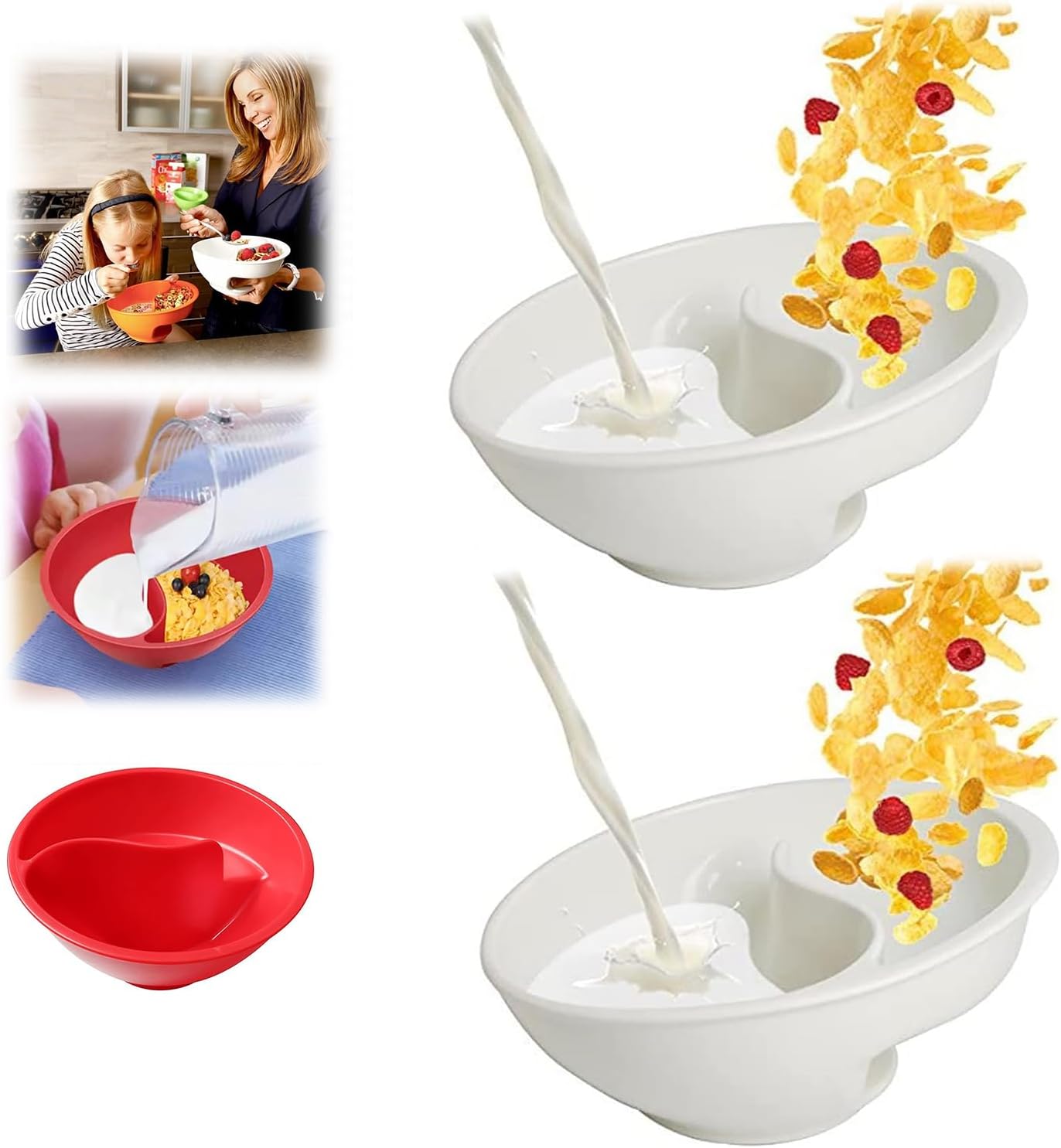 ZANWANXIN No Soggy Cereal Bowl, Divided Cereal Bowl, Anti