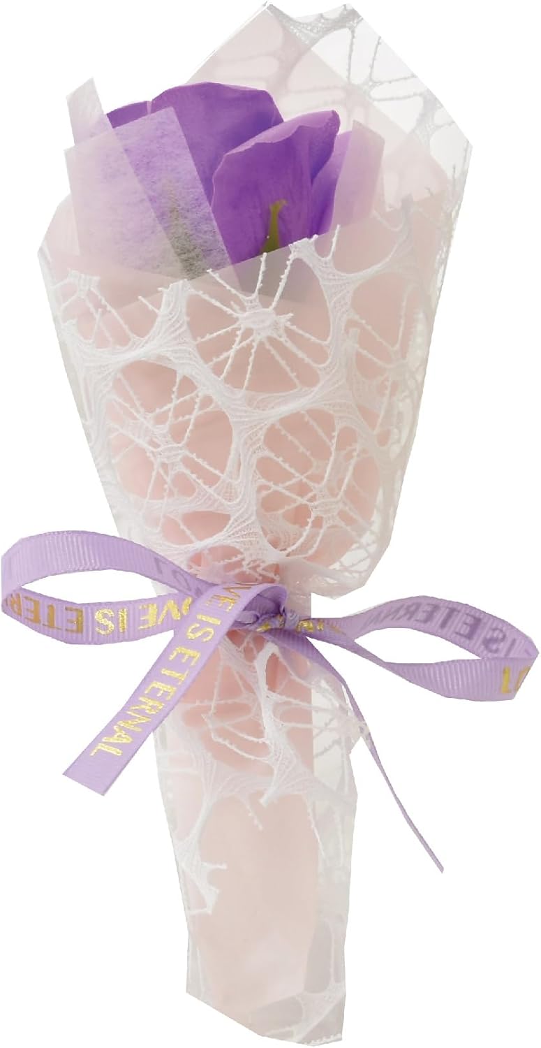 ポピー名古屋 ソープフラワー シャボンフラワー 造花 ギフト プレゼント 1輪ブーケ バラ 花束 約22cm ギフトボックス付き SBL-221 ピンク