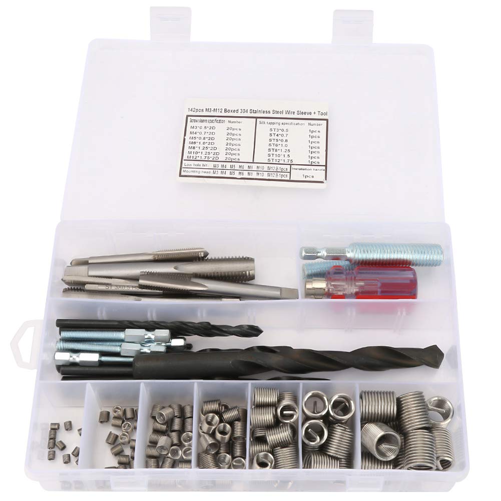 Kit de inserción de rosca de alambre de acero inoxidable de 142 piezas Juego de reparación de manguitos de tornillo de alta resistencia para aplicaciones industriales de el