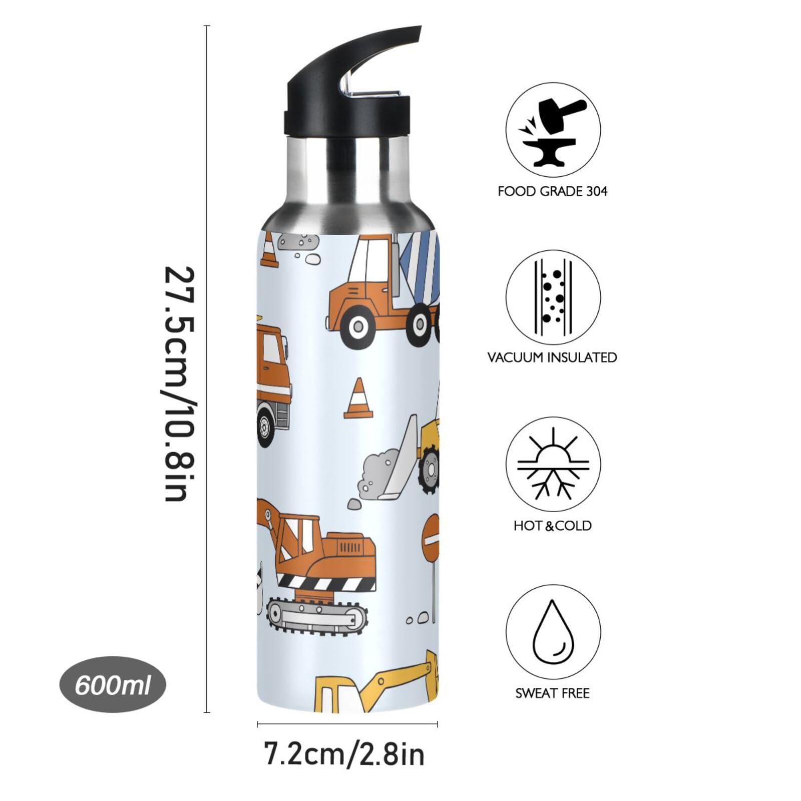 Botella De Agua Escolar De Acero Inoxidable Con Tapa Antigoteo Y Pajita - Drinkware