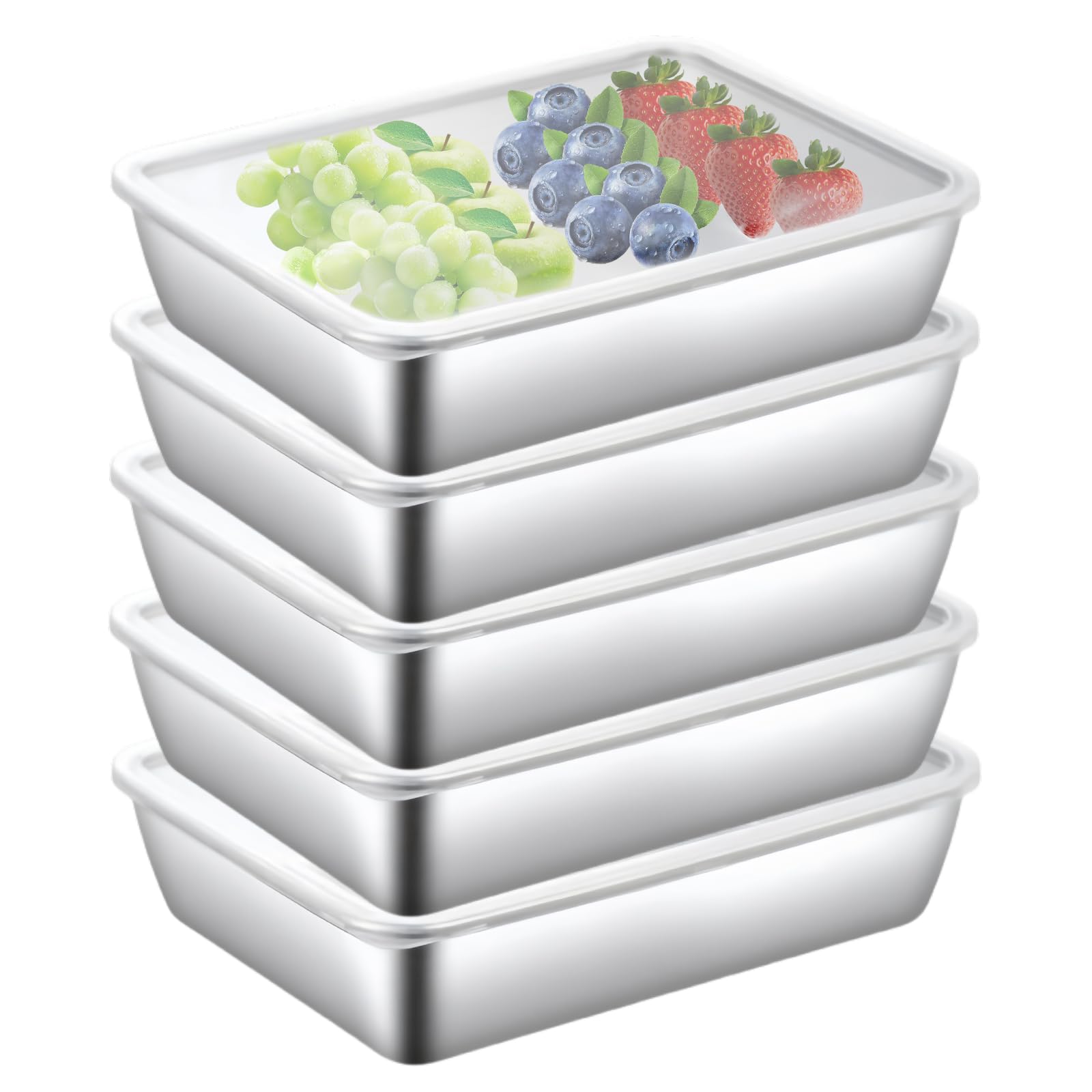 5er-Set Edelstahl-Aufschnittboxen – Stapelbare Frischhaltedosen Mit Deckel, Luftdicht, Für Kühlschrank & Meal Prep