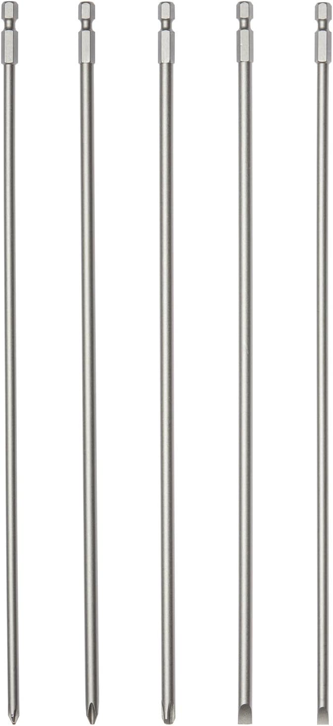 NEIKO 10043A Extra Long Bit Set | 5-Piece | Cr-V Steel | 12-Inch Length Phillips and Slotted Screwdriver Bits |1/4-Inch Hex Shank | Power Driver Bit Set