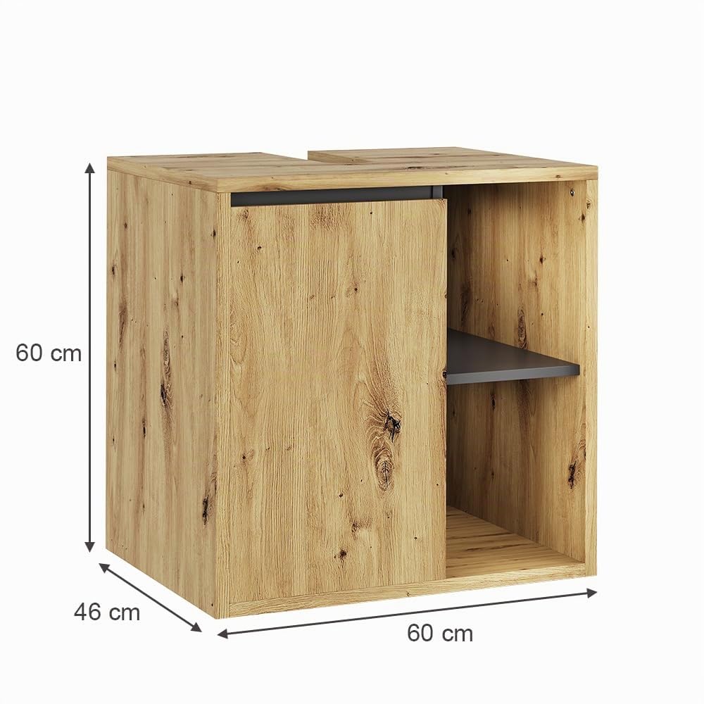 Vicco Mobiletto per lavabo Viola, Artigiano/grigio, 60 x 60 cm | con ripiani aperti, adatto per il montaggio sotto lavabi standard