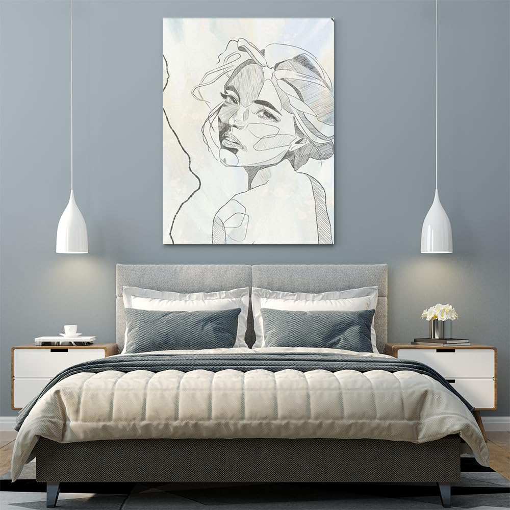 VERRE ART Printed Framed Canvas Painting for Home Decor Office Wall Studio Wall Living Room Decoration (45x60inch Wrapped) - Femme en Lignes II