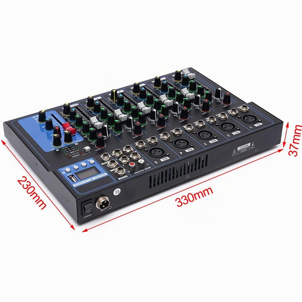 Audio DJ Mixer Soundboard Set de consola, 7 canales, 48 V, alimentación phantom con Bluetooth, USB, estéreo, Live DJ Studio Streaming para fiestas de grabación profesionales en el