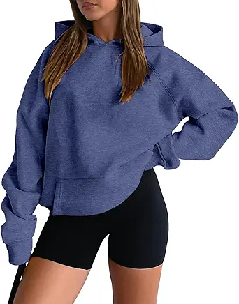 onlypuff Women Pullover Sweatshirt Long Sleeve Hoodies Kangaroo Pocket Fleece Basic Sweater