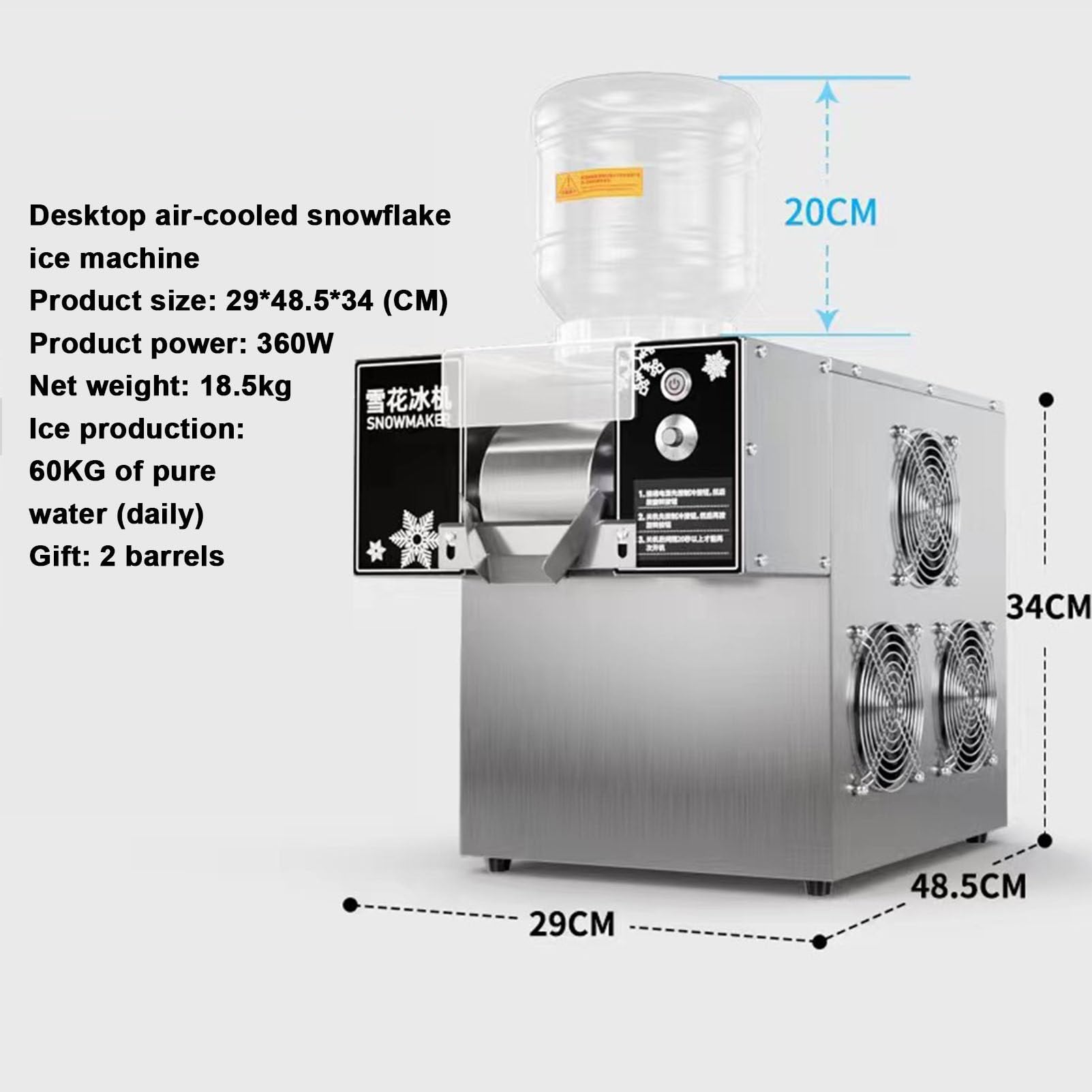 Machine à glaçons en Flocons de Neige, Machine à Glace pilée Professionnelle, Refroidissement Rapide, en Acier Inoxydable, idéale pour Les Enfants et la préparation de gl,60kg
