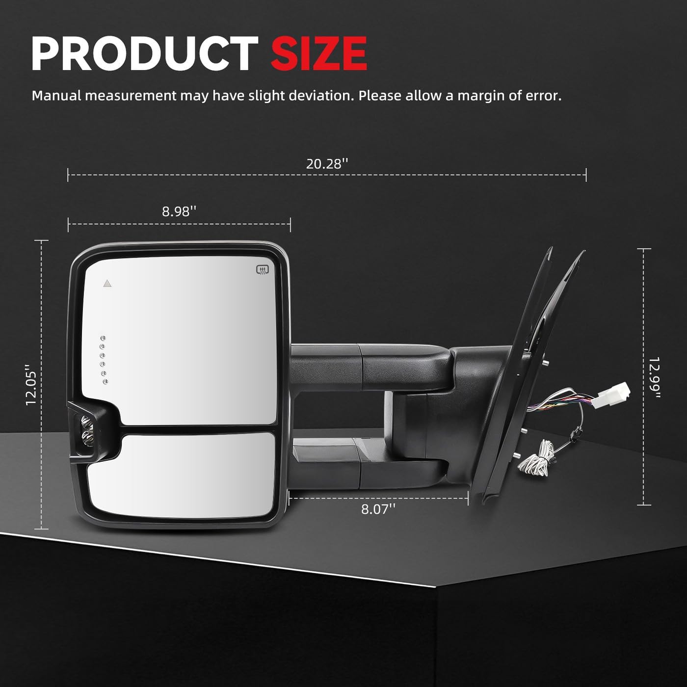 Drive & Paasenger Towing Mirrors - Compatible with Toyota 2007-2021 Tundra 2008-2017 Sequoia - Power Adjustable Heated Turn Signal Running Light Side View Mirrors - Black Texture