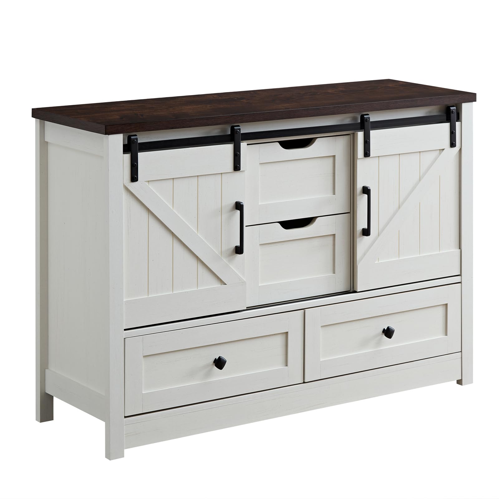 BLANKSPACE White Dresser for Bedroom, Farmhouse Dresser with Sliding Barn Door, 48" Wide 4 Chest of Drawers for Bedroom, Entryway, Living Room, Dining