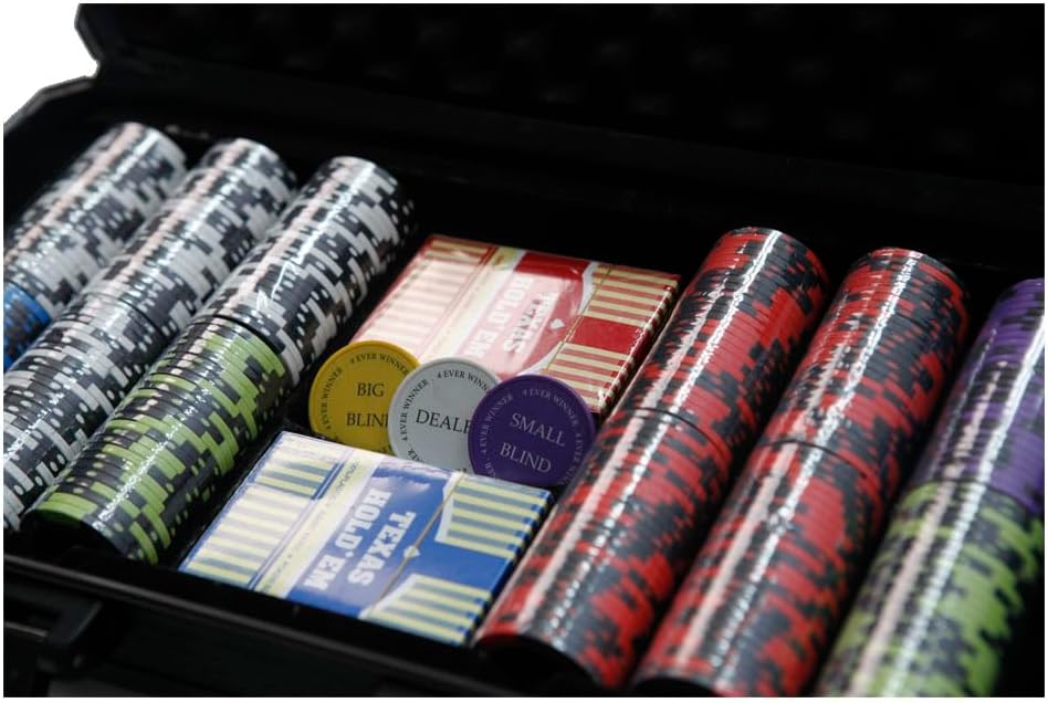THUNDERBAY 14 Gram 300 Count Poker Set, 14G Clay Composite Chips with Aluminum Case, Two Decks of Playing Cards, Full Set of Buttons&5 Dices for Poker, Texas Hold'em, Blackjack, Casino Games at Home