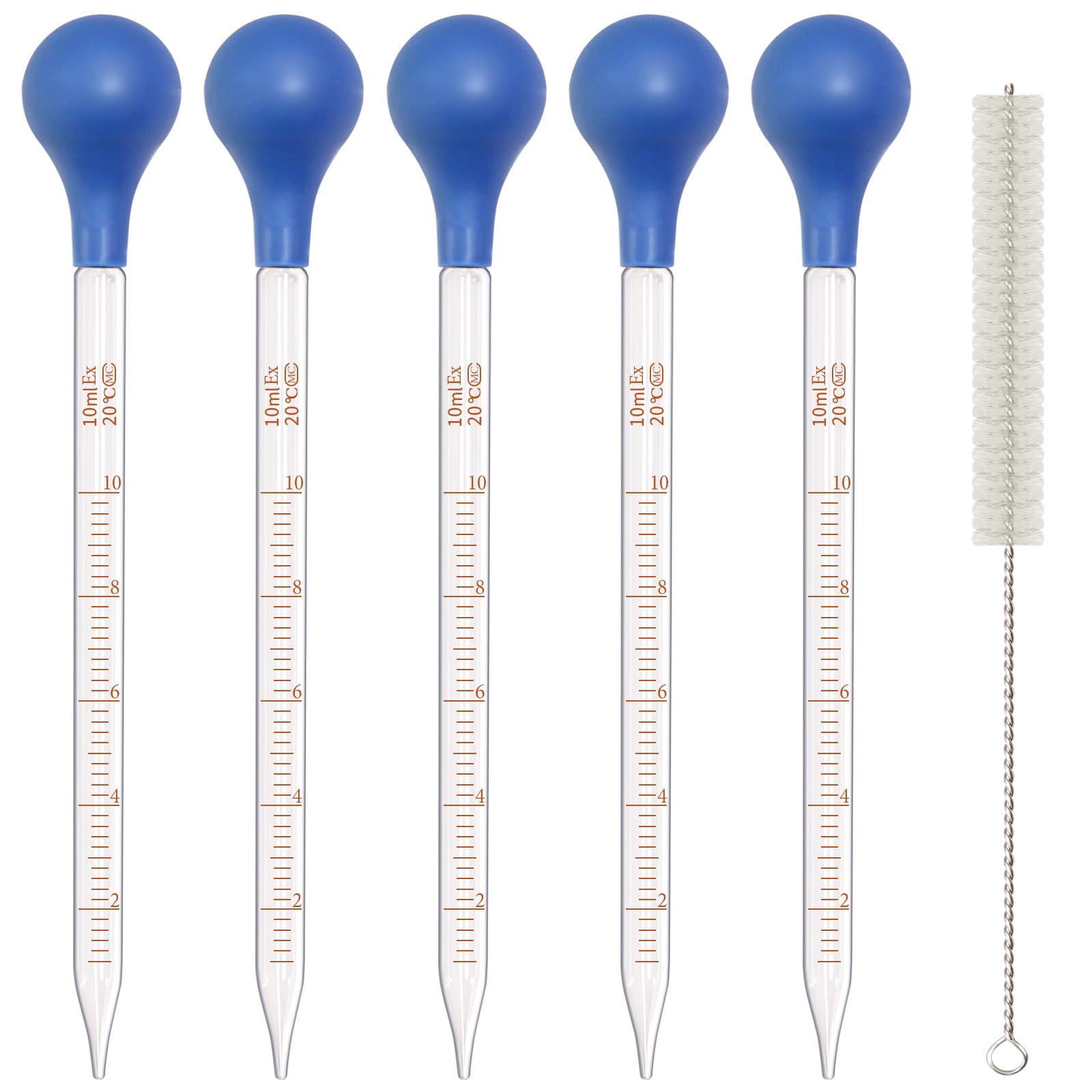 5pcs 10ml Glass Pipette Dropper Lab Graduated Dropper with 1 Cleaning Brush