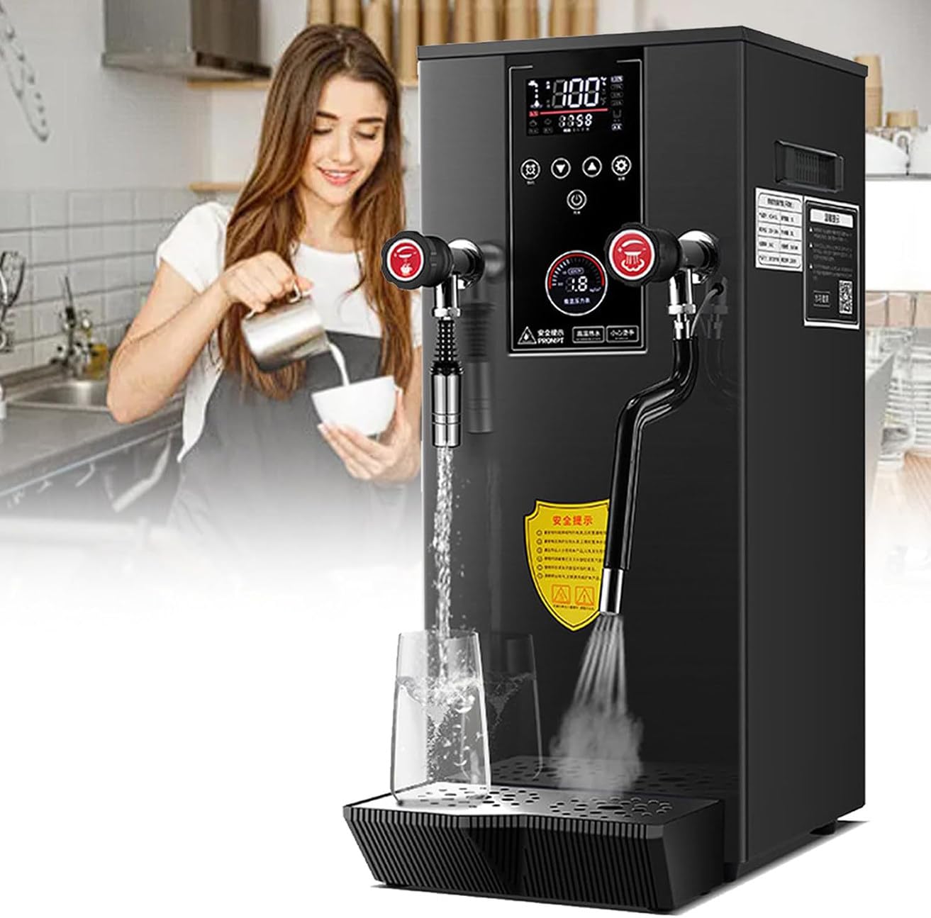 YXZYFPP 2500W Commercial Stainless Steel Milk Frother - Automatic 12L Steam Boiler for Coffee Shops, Cafes, and Salons - High Power Milk Foam Maker, Black 110V (Black 220V)