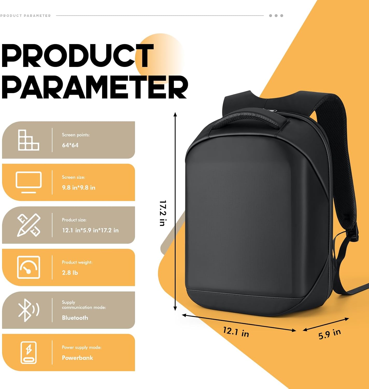 Led Backpack with Programmable Screen,Laptop Backpack with APP Control,17 inch Waterproof Led Bookbag,Travel, Motorcycle Bag,Scooter Backpack,Black(Power Bank Not Included)