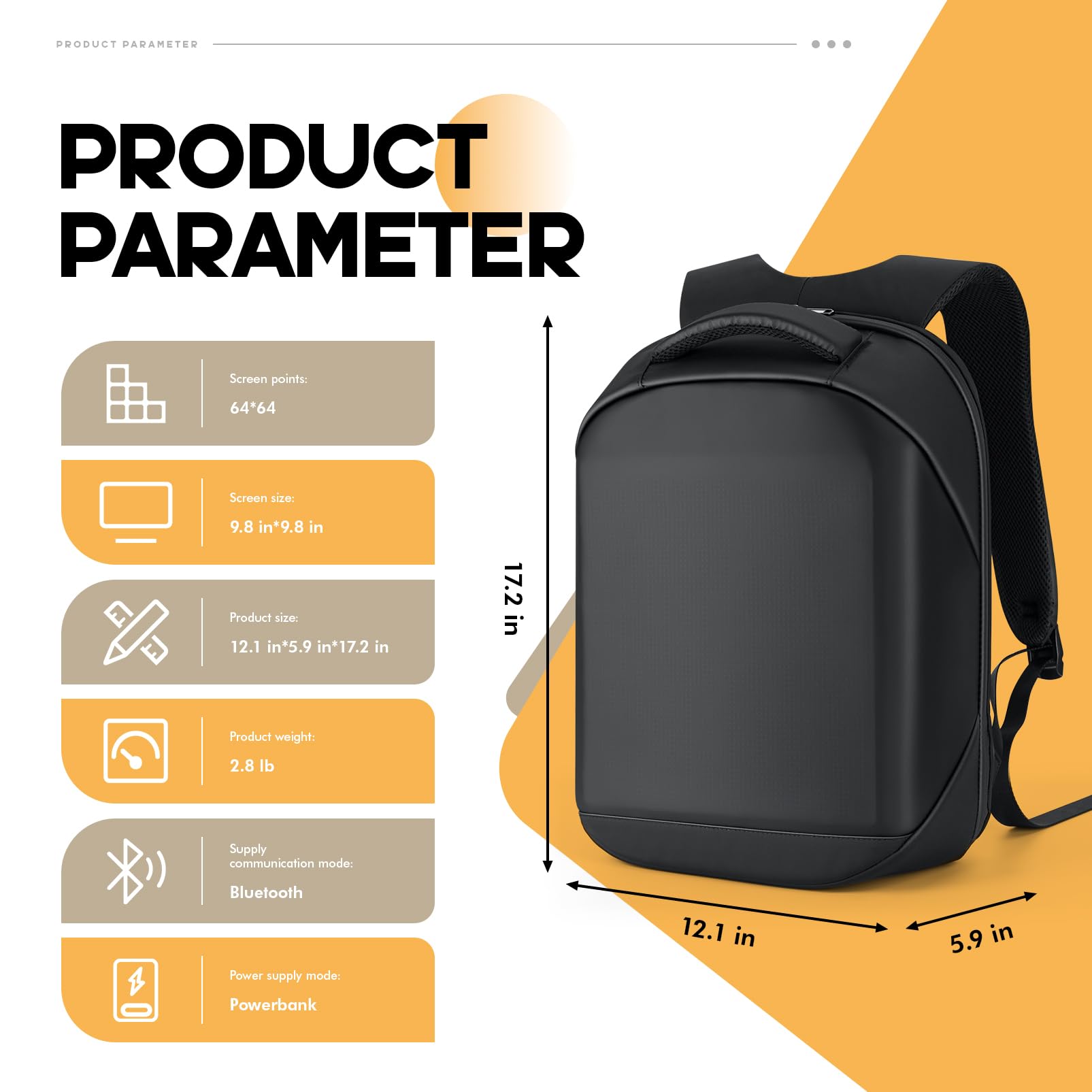 Zaino LED Con Schermo Programmabile, Zaino Per Laptop Impermeabile Da 17 Pollici, Viaggio, Borsa Per Moto, Nero (Banca Di Potenza Non Inclusa)