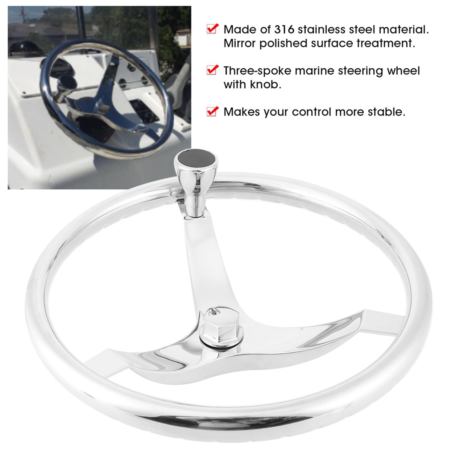 Volante Barca, 3 Razze Volante Per Barcas Albero Conico Standard 3/4 Di Pollice Forniture Per Barche Albero Conico 3/4 Pollici Per Barca Per Accessori Per Barche