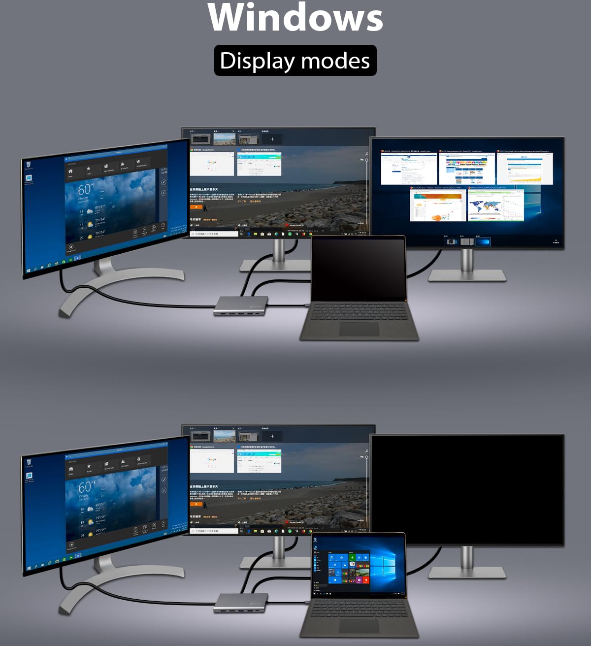 ICY BOX Stacja dokująca USB-C (12 w 1) na 3 monitory (2 x HDMI i 1 x DP), 4K 60 HZ, 3-krotne USB 3.0 HUB, moc 100 W, Gigabit Ethernet, czytnik kart, kolor szary