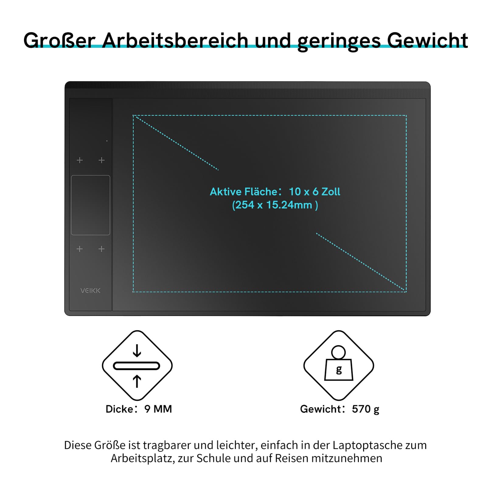 Drawing Tablet VEIKK A30V2,10x6 Zoll Grafiktablett mit 8192 Druckstufen Stift,Zeichentablett mit 4 Sensortasten und einem Gestenpad,Das fur Zeichnung/Design/Online-Bildung/Bearbeitung