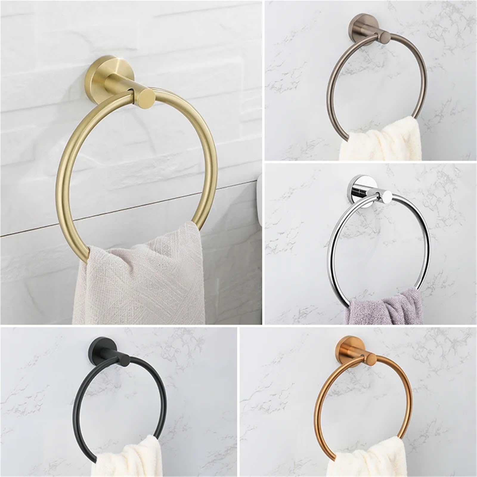Portasciugamani ad anello da parete per bagno, 2 pezzi, rotondo, per WC, cucina(Chrome)
