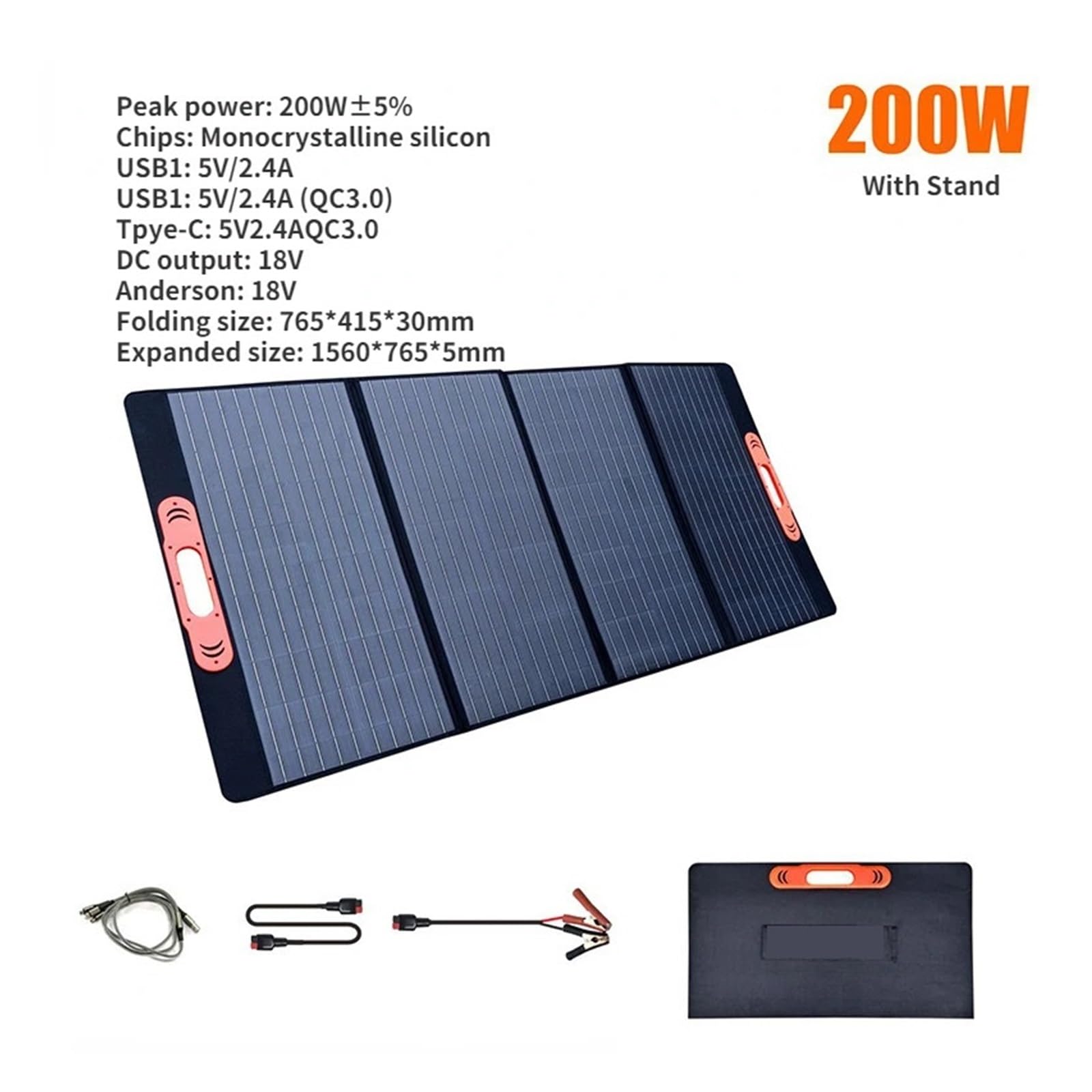 Protetor Plegable, Panel Solar De 200 Vatios, 100w, 400w, Cargador De Batería Flexible For Barco, Panel Solar, Supercondensador For Autocaravana(200W)