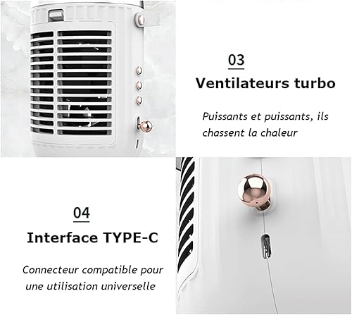 Miniatura 5 de Enfriador evaporativo - Aire acondicionado 4 en 1 para habitación - Aire acondicionado portátil para habitación 3 velocidades ajustables, luz de 3