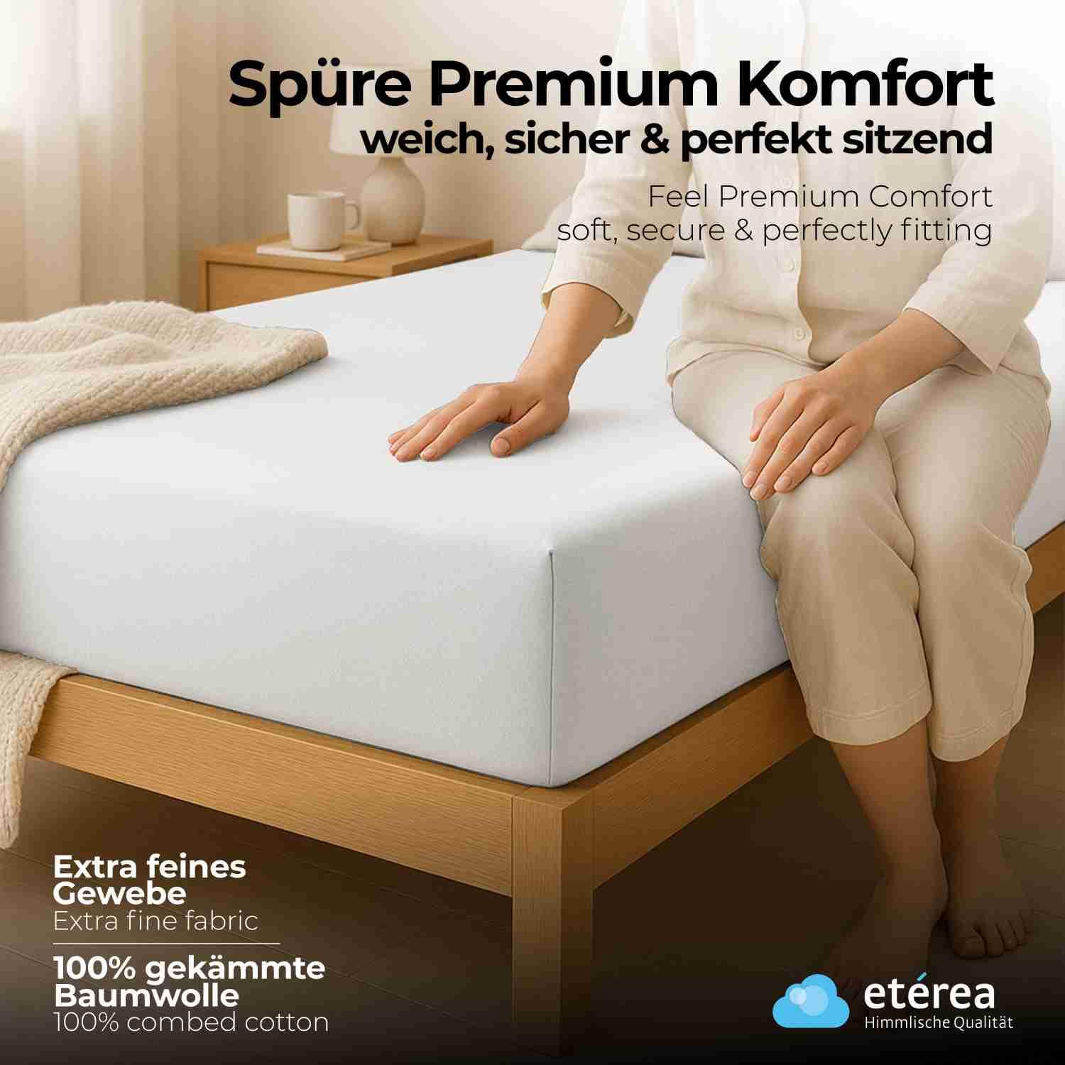 etérea Extra Jersey Spannbettlaken 240x220 cm Weiss bis 35cm Boxspring