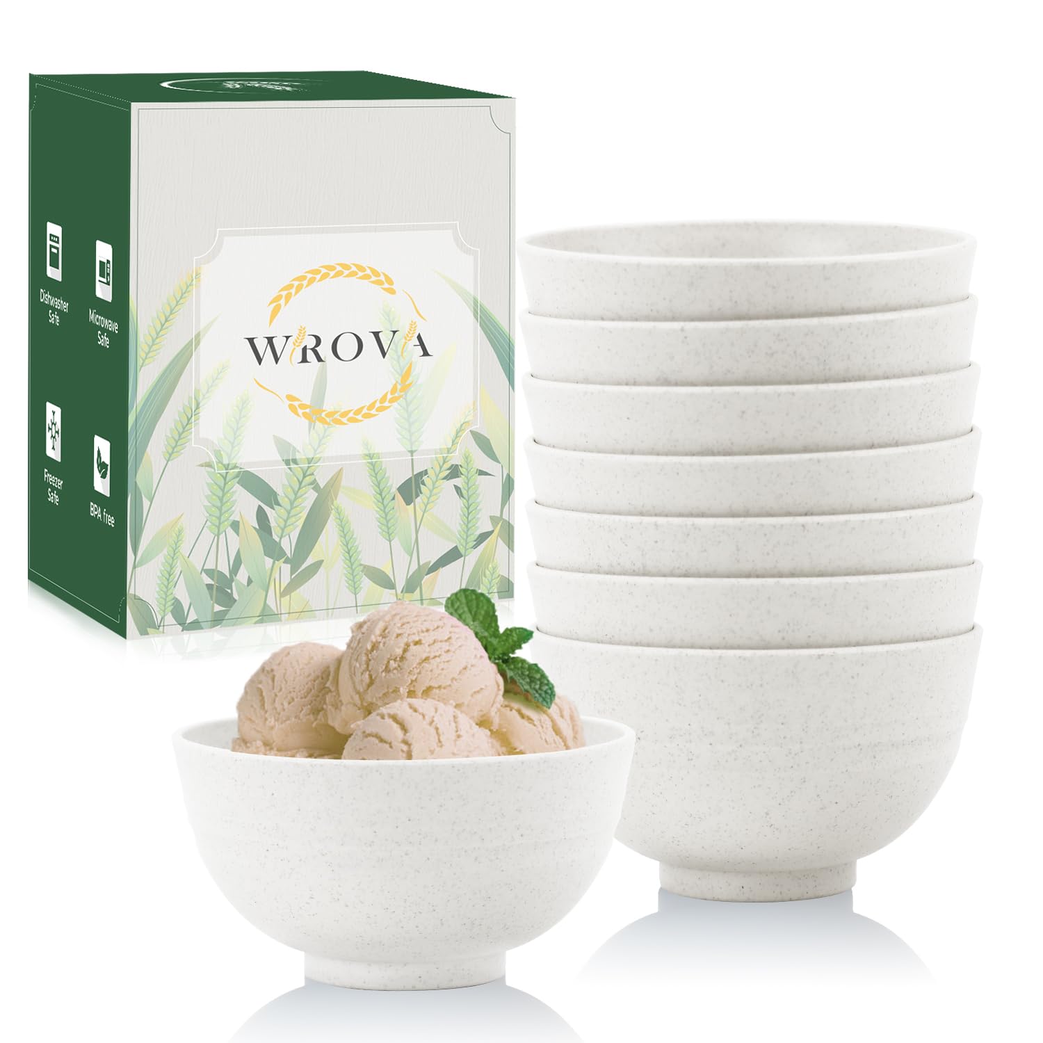 Wrova Reusable Bowls Set of 8-10 oz Small Plastic Bowl, Reusable Bowls for Kitchen Dishwasher & Microwave Safe