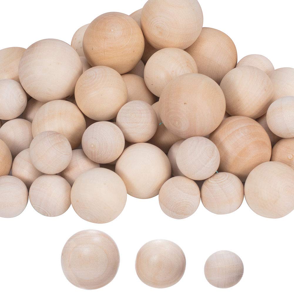 PH PandaHall 53 pcs 3 Sizes Wood Craft Balls, No Hole Wooden Ball Beads 20/25/30mm Unfinished Natural Wooden Craft Ball for DIY Projects Home Decoration