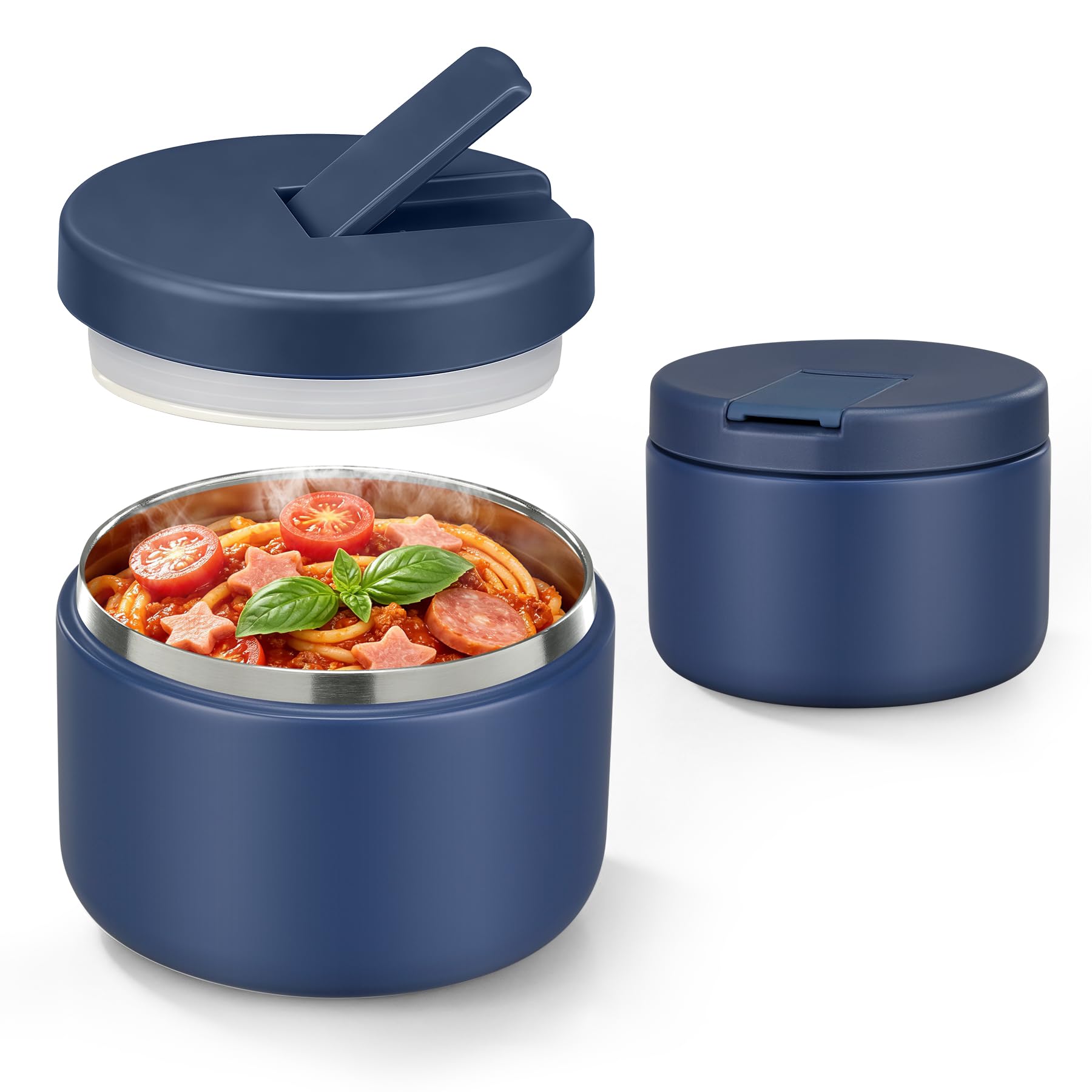 12oz Insulated Vacuum Food Jar with Buckle Lid Wide Mouth Soup Thermo for Hot Food Kids Leakproof Stainless Steel Lunch Container- Blue 1 Pack