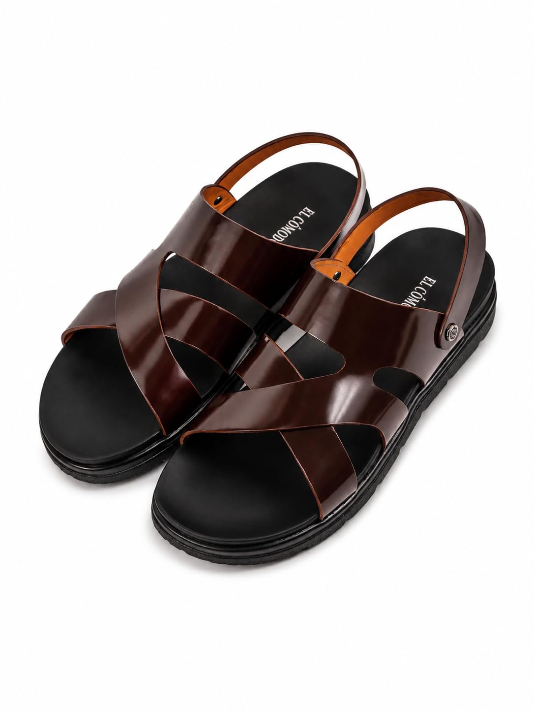 Men's Brown Leather Cross-Strap Slingback Sandals-picture-20