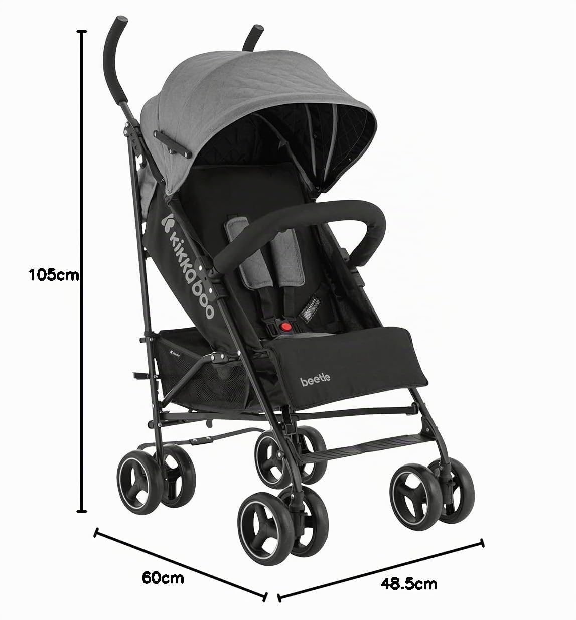 Poussette KikkaBoo BEETLE pliable compacte gris jusqu'à 22 kg