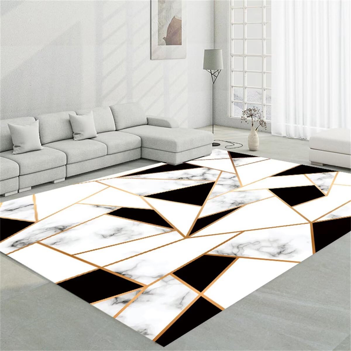 Vorhänge Schlafzimmer Outdoor-Teppich Schwarz und weiß geometrisches Design gelbe Linie Dekoration Teppich langlebig Klein 80X120CM