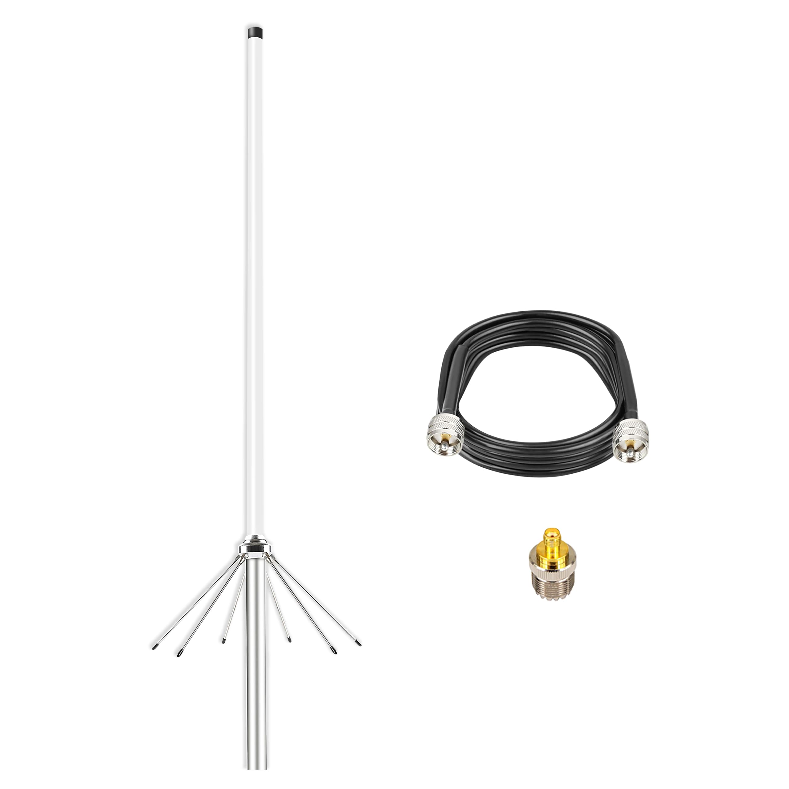 Ham Radio Antenna Dual Band VHF 2m 2 Meter UHF 70cm | 144-148MHz & 430-460MHz | Strong Signal White Fiberglass 144 430 MHz 100W 32ft Cable for Home Roof Base Station