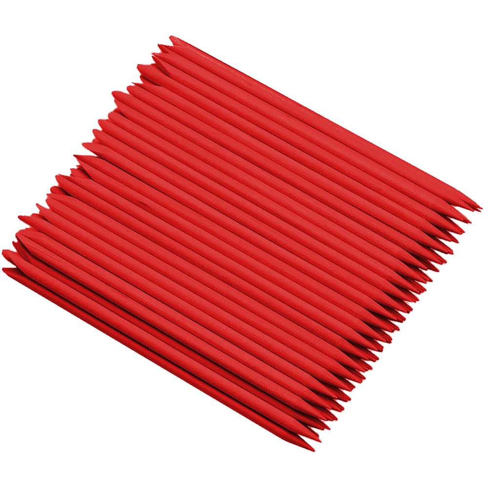 Borogo 100 Pcs Orange Wood Nail Sticks Double Sided Multi Functional Cuticle Pusher Manicure Pedicure Tool for Manicure Pedicure Red