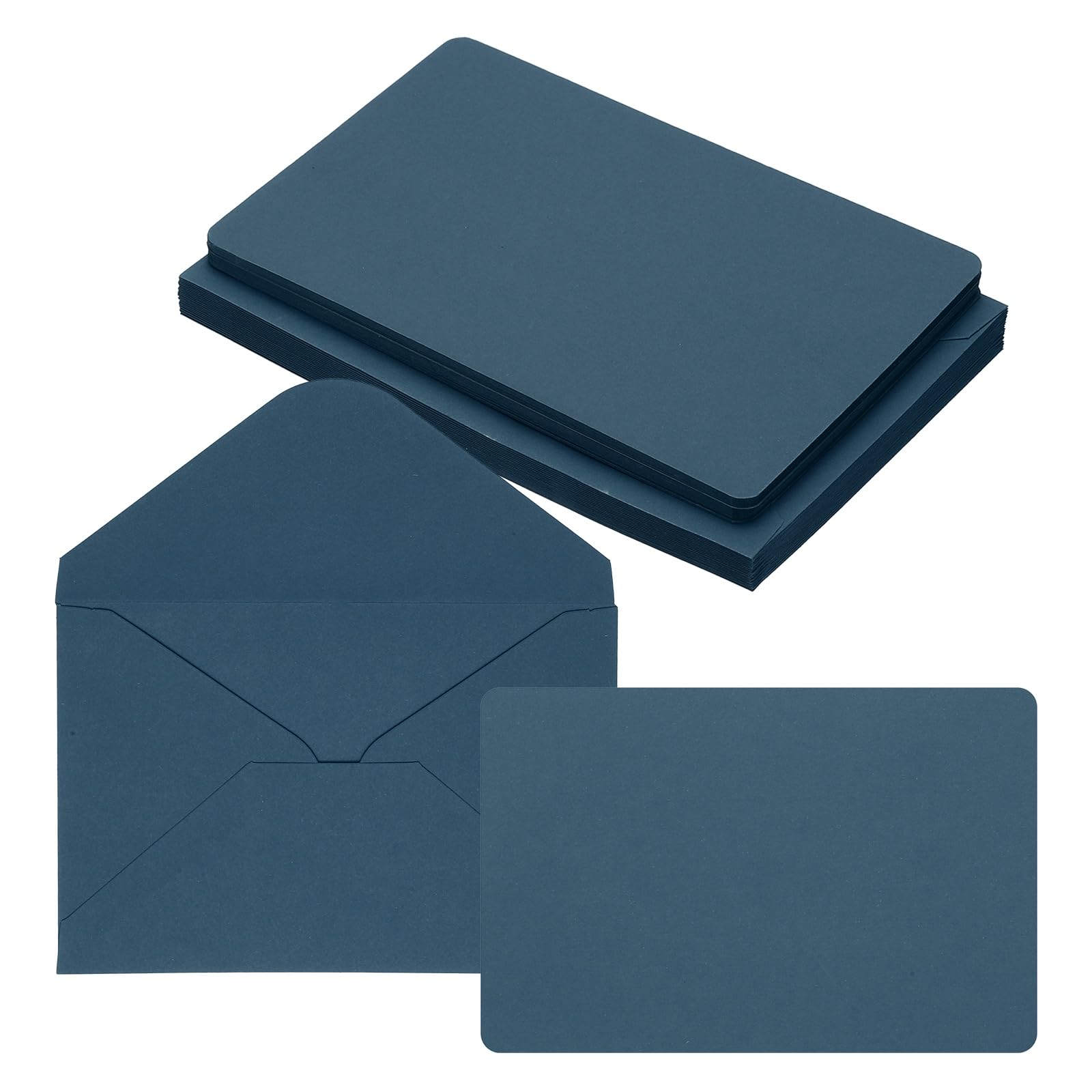 PATIKIL 10x15cm Blank Greeting Cards and Envelopes, 25Sets Half Fold Note Cards and Envelopes Folded Rounded Corner Cardstock Card for Wedding Birthday Party Invitations, Deep Navy Blue