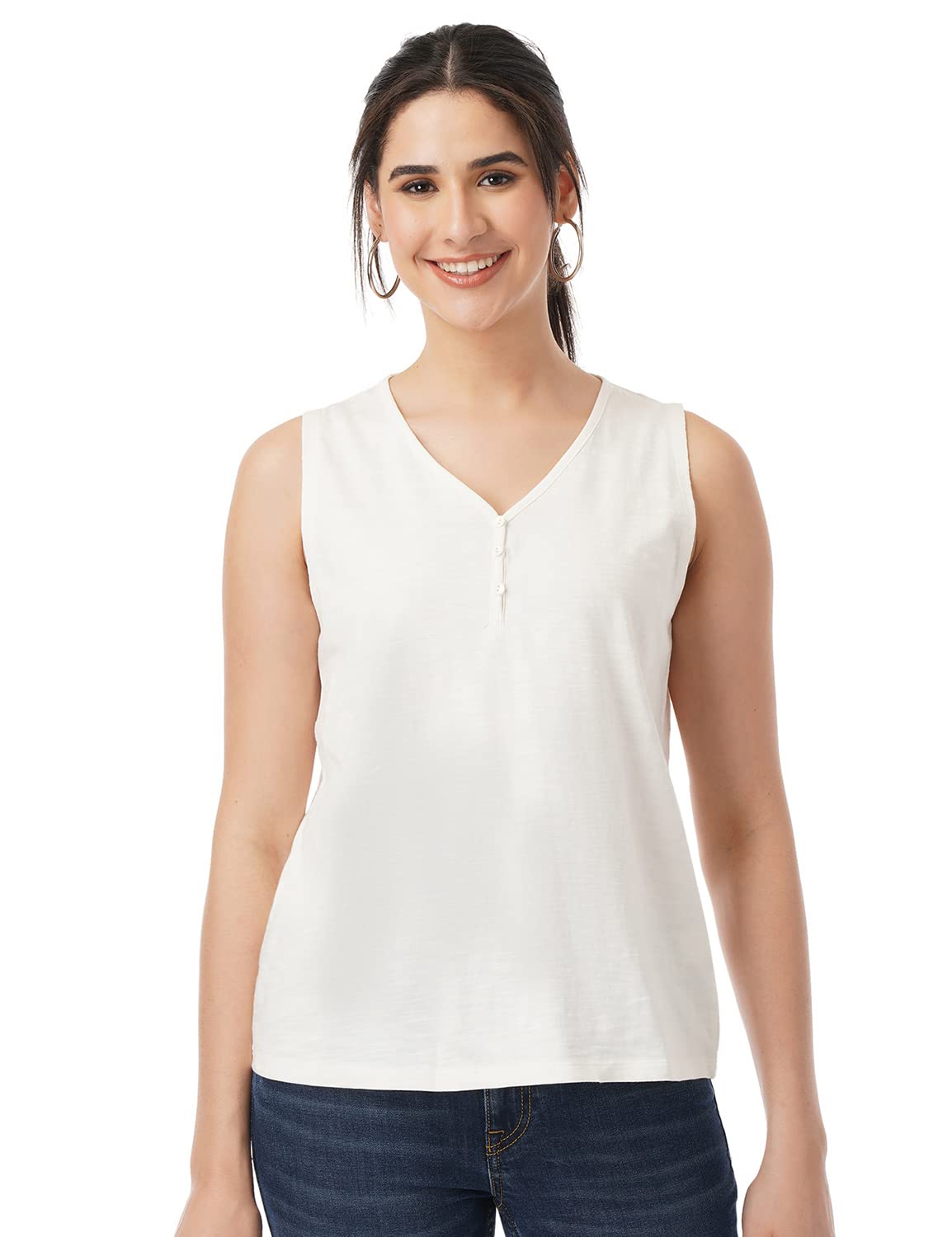 FYLTR Women's 100% Cotton Sleeveless, V-Neck Regular Fit Top