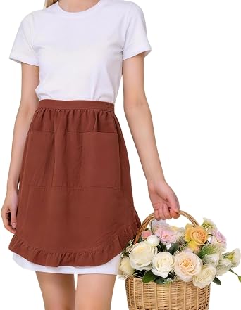 Vintage Maid Apron for Women with Pocket, Half Ruffle Apron for Kitchen Cooking Waitress Maid Costume Skirt Style