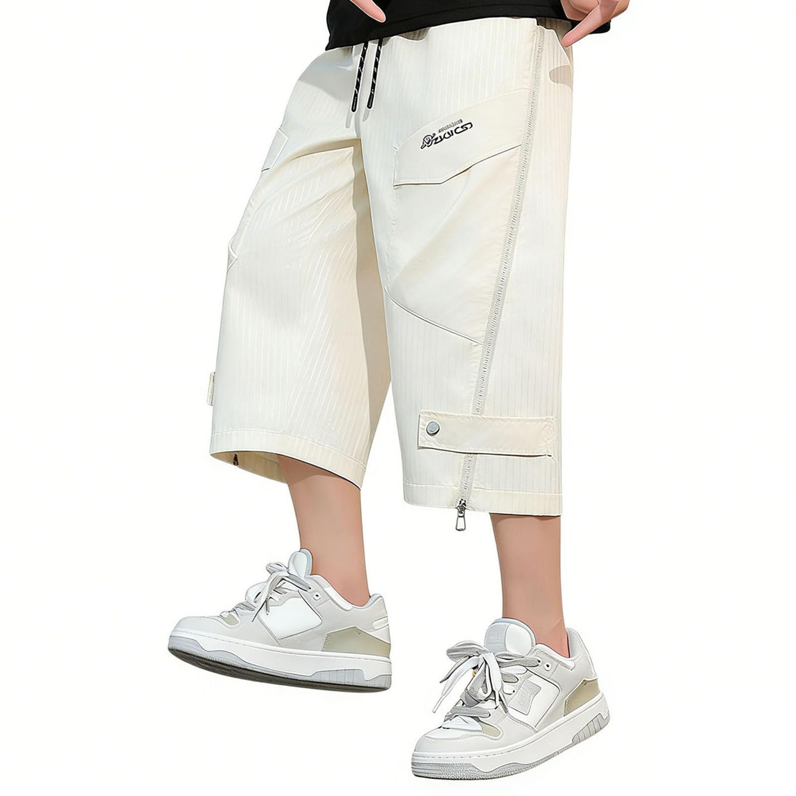 Pantaloni Palestra Uomo Estivi, Joggers Uomo | Pantaloni cargo capri estivi vestibilità ampia casual gamba dritta cropped abbigliamento streetwear