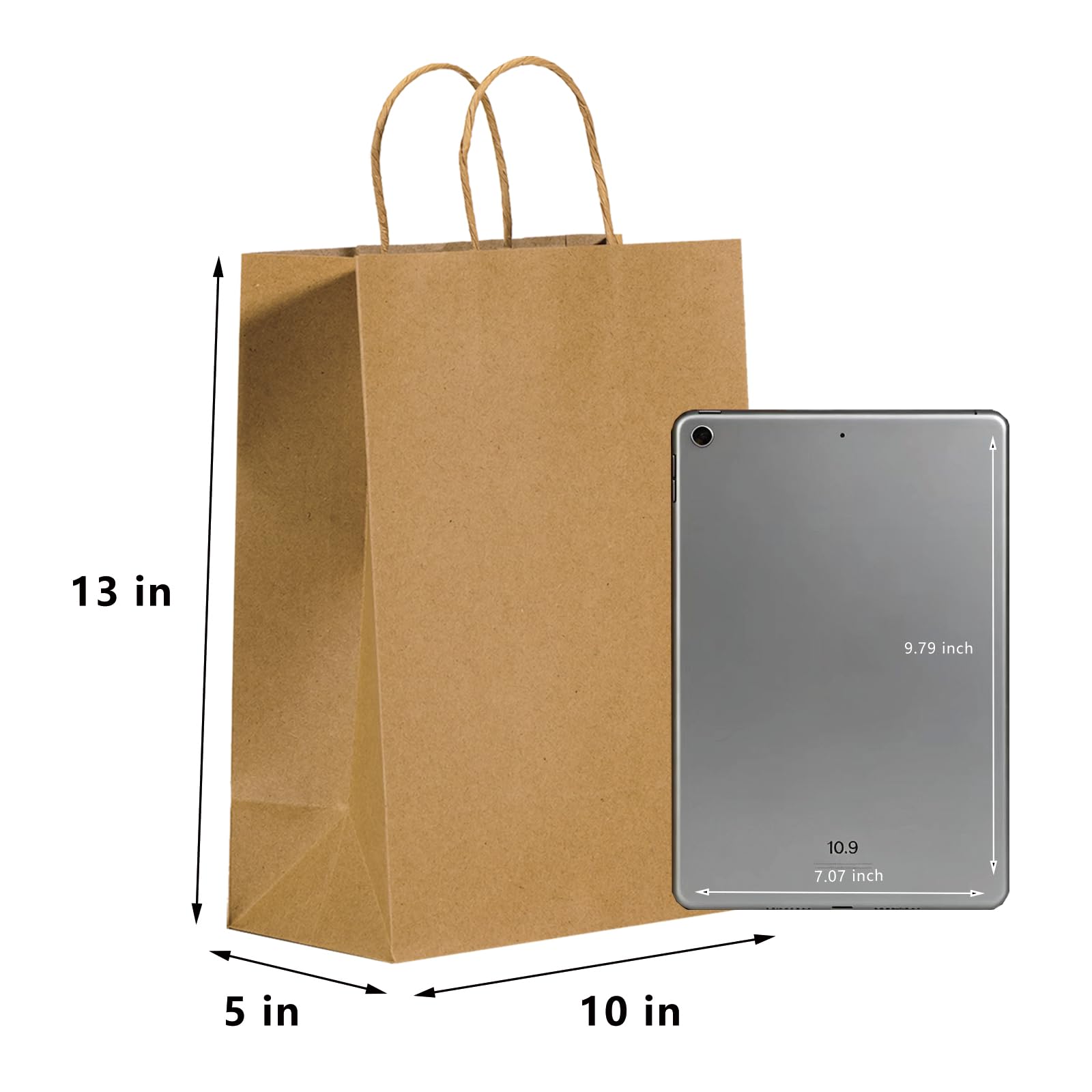 vanhel 10x5x13in Kraft paper Bags 100Pcs Brown Paper Bags with Handles Bulk, Recycled Paper Gift Sacks,for Gifts,Retail,Merchandise,Grocery,Birthday Wedding Party Favor, Take-out