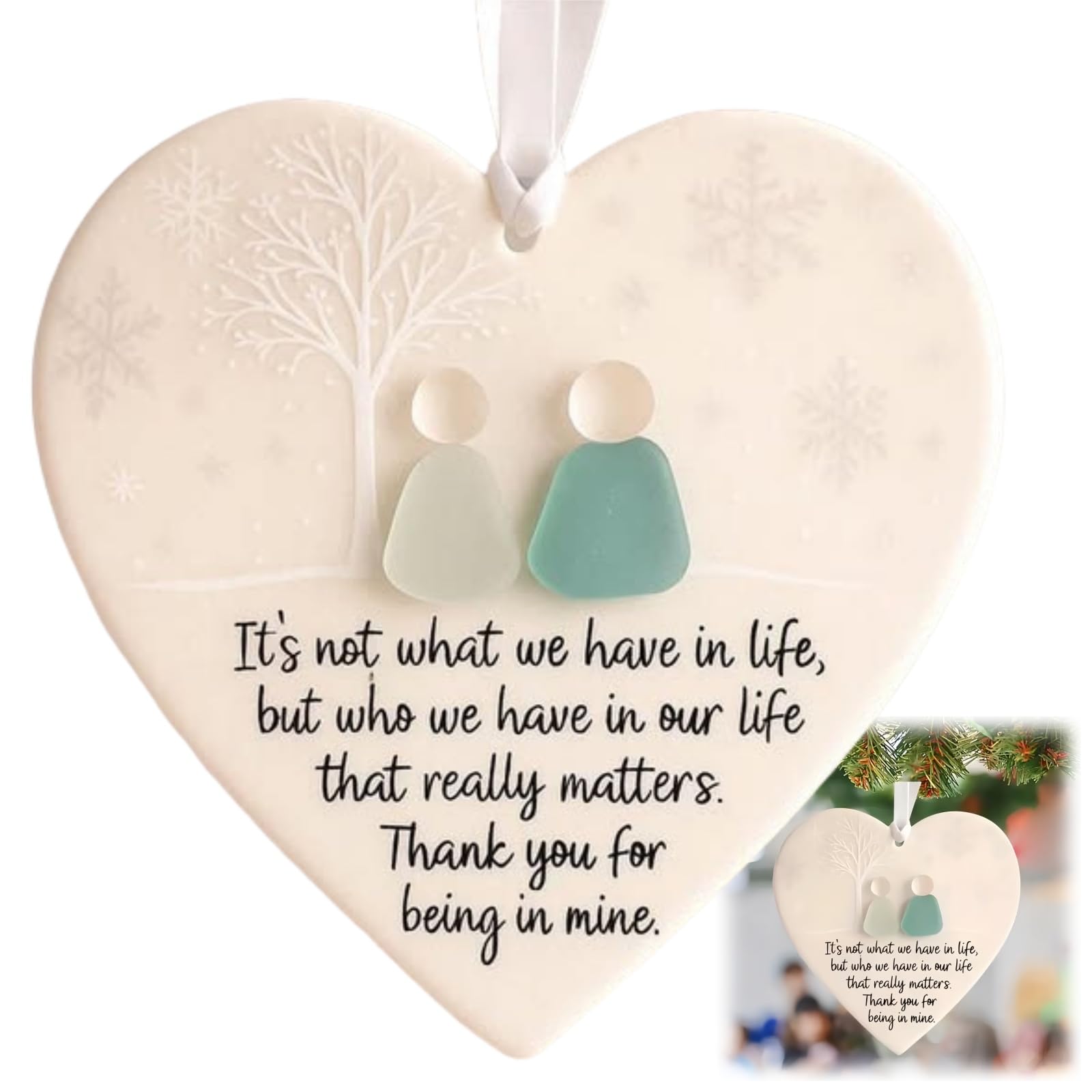 3D Heart Ceramic Hanging Ornament for Bestie,Friendship Gift for Women,Thank You Appreciation Sentimental Gift,Memorial Sympathy Remembrance Hanging Heart Decoration(Double-sided Ceramic Print)