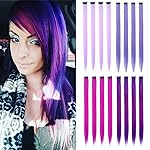 KGBFASS 16Pcs Purple Colored Clip in Hair Extension Multi-colors Party Highlights Clip on Synthetic Hairpiece Halloween Cosplay Party Christmas Gift for Women Kids Girls 20inch (MIX Purple)